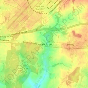 Mappa topografica Takeley Street, altitudine, rilievo