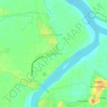 Mappa topografica Naguilian Sur, altitudine, rilievo