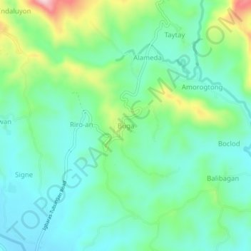 Mappa topografica Buga, altitudine, rilievo