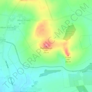Mappa topografica Woodborough Hill, altitudine, rilievo
