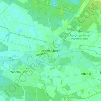 Mappa topografica Oppershausen, altitudine, rilievo