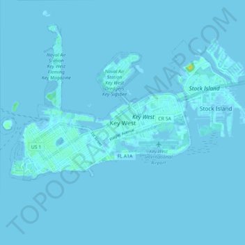 Mappa topografica Key West, altitudine, rilievo
