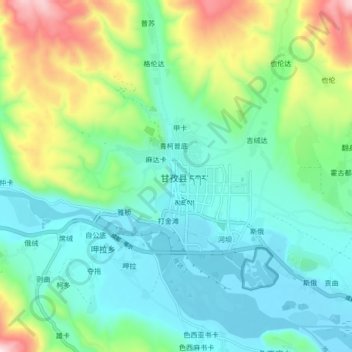 Mappa topografica 甘孜镇, altitudine, rilievo