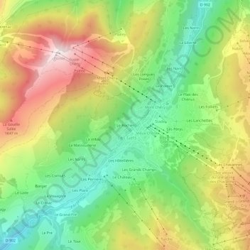 Mappa topografica Le Rocher, altitudine, rilievo