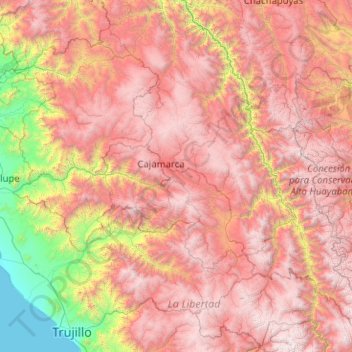 Mappa topografica Cajamarca, altitudine, rilievo