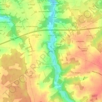 Mappa topografica Jaunay, altitudine, rilievo