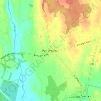 Mappa topografica Derrykeighan, altitudine, rilievo