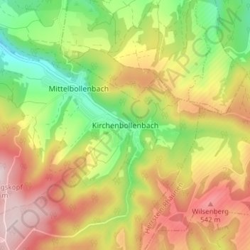 Mappa topografica Kirchenbollenbach, altitudine, rilievo