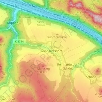 Mappa topografica Reinhardtsdorf, altitudine, rilievo