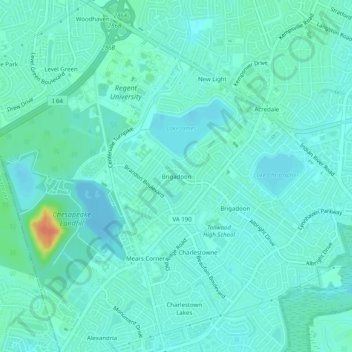 Mappa topografica Brigadoon, altitudine, rilievo