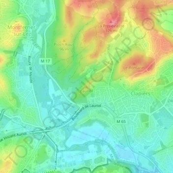 Mappa topografica Lauriol, altitudine, rilievo