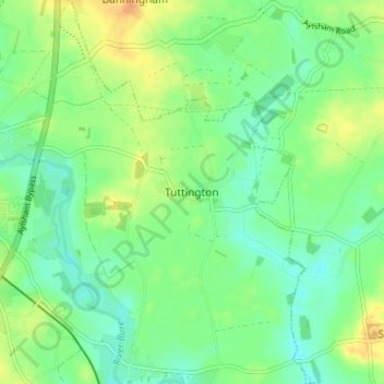 Mappa topografica Tuttington, altitudine, rilievo