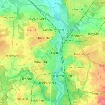 Mappa topografica Lüneburg, altitudine, rilievo