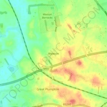 Mappa topografica Weeton, altitudine, rilievo