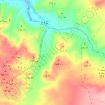 Mappa topografica Cerro del Tambor, altitudine, rilievo