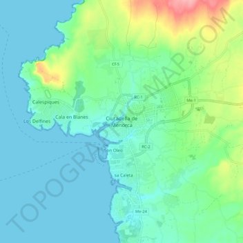 Mappa topografica Ciudadela, altitudine, rilievo