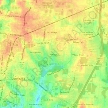 Mappa topografica Oaklawn, altitudine, rilievo