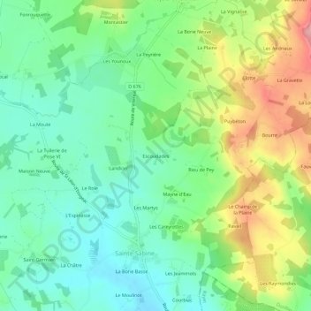 Mappa topografica Escoudades, altitudine, rilievo