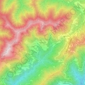 Mappa topografica Moranego, altitudine, rilievo
