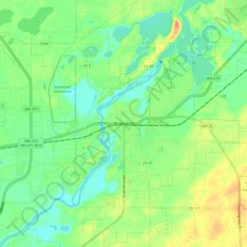 Mappa topografica Brainerd, altitudine, rilievo