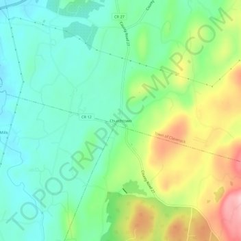Mappa topografica Churchtown, altitudine, rilievo