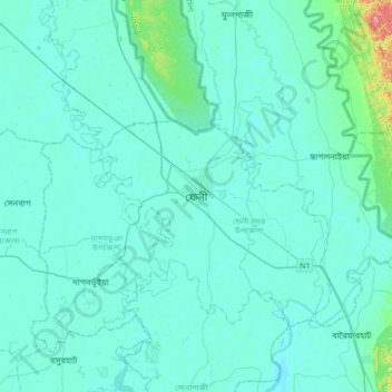 Mappa topografica Feni, altitudine, rilievo