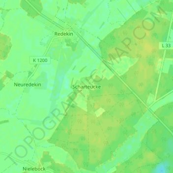 Mappa topografica Scharteucke, altitudine, rilievo
