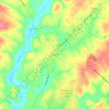 Mappa topografica Waleska, altitudine, rilievo