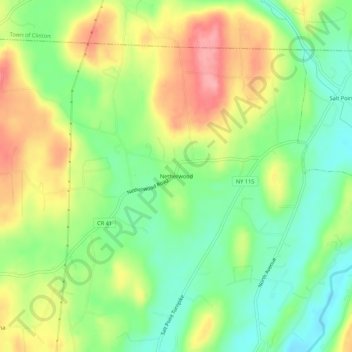 Mappa topografica Netherwood, altitudine, rilievo