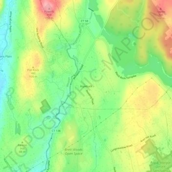 Mappa topografica Aspetuck, altitudine, rilievo