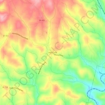 Mappa topografica Mill Creek, altitudine, rilievo