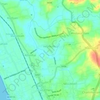 Mappa topografica Ajanur, altitudine, rilievo
