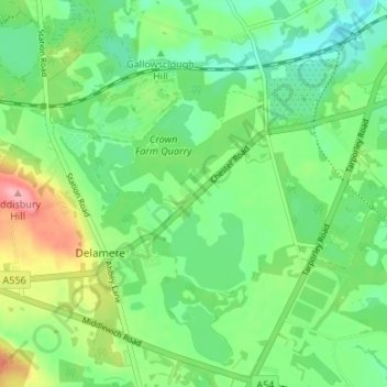 Mappa topografica Oakmere, altitudine, rilievo