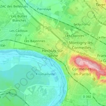 Mappa topografica Herblay-sur-Seine, altitudine, rilievo