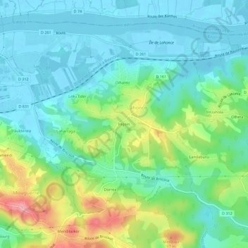 Mappa topografica Irigoïn, altitudine, rilievo