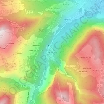 Mappa topografica Le Tilleret, altitudine, rilievo