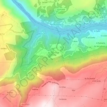 Mappa topografica As Quintas de Abaixo, altitudine, rilievo
