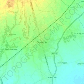 Mappa topografica Silapathar, altitudine, rilievo