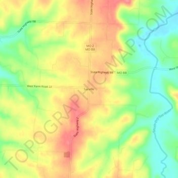 Mappa topografica Sacville, altitudine, rilievo