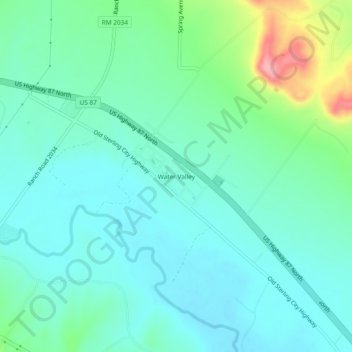 Mappa topografica Water Valley, altitudine, rilievo