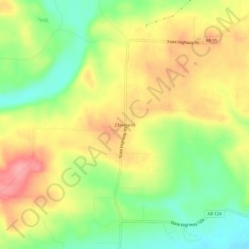 Mappa topografica Cleveland, altitudine, rilievo