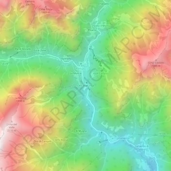 Mappa topografica Oro di Munca, altitudine, rilievo