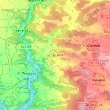 Mappa topografica Sanspareil, altitudine, rilievo