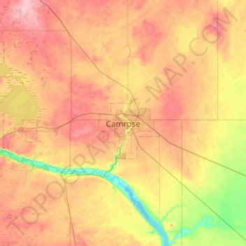 Mappa topografica Camrose, altitudine, rilievo