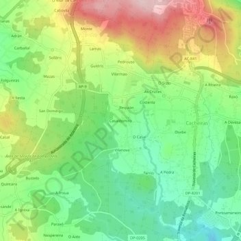 Mappa topografica Casaldomiro, altitudine, rilievo