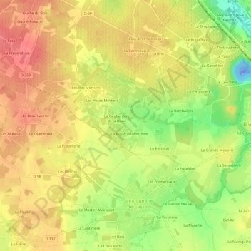 Mappa topografica La Gaubertière, altitudine, rilievo