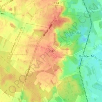 Mappa topografica Brillit, altitudine, rilievo