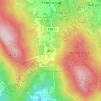 Mappa topografica Grün, altitudine, rilievo