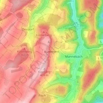 Mappa topografica Kümmern, altitudine, rilievo