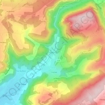 Mappa topografica Faymont, altitudine, rilievo